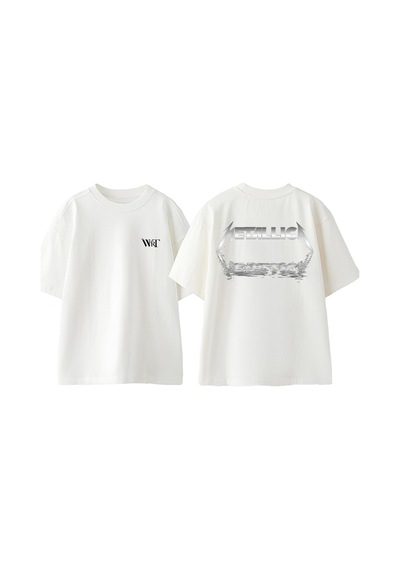 Thewert Metallıca Yansıma Tasarım Sırt Baskılı Pamuk Beyaz Oversize T-shirt