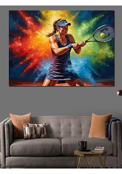Ahşap Tablo Tenis Oynayan Kadın Ve Renk Patlaması