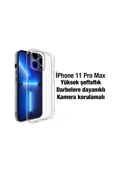 Ally İphone 11 Pro Max 6.5inç Kılıf Kamera Korumalı Ultra İnce Şeffaf Silikon Kılıf- 5775 Diğer