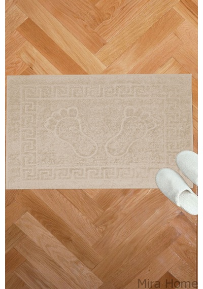 2 Li Ayak İzli Banyo Ayak Havlusu %100 Pamuklu Renkli 50x70 Cm Menom Kahve