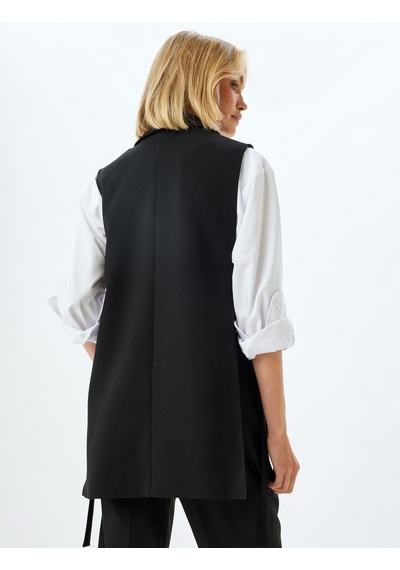 Koton Blazer Yelek Tek Düğmeli Kuşaklı Siyah 5wak20051uw Siyah