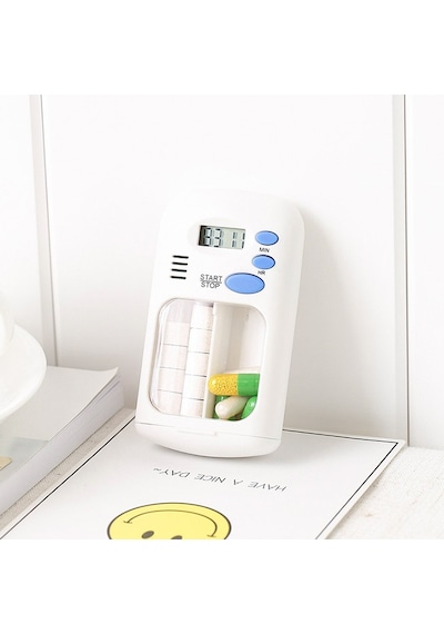 Ezere Elektronik Akıllı Zamanlayıcılı Taşınabilir Hap İlaç Kutusu - Bpa İçermez Beyaz