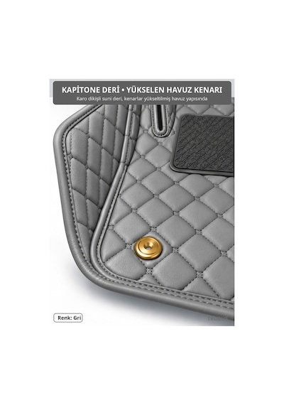 Renault Kangoo 2013-2023 Uyumlu 8d Tek Katmanlı Havuzlu Paspas Kapitone Deri Gri