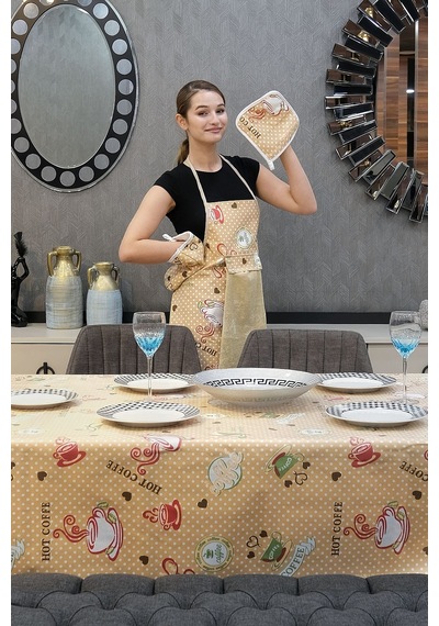 Damla Sıvı Geçirmez Masa Örtüsü Ve Mutfak Önlüğü Seti Runner Masa Örtüsü Modelleri Coffee