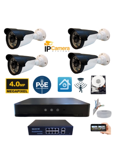 4 Kameralı 4mp 6 Atom Led H.265 320 Gb Hdd Dahil Ip Güvenlik Seti