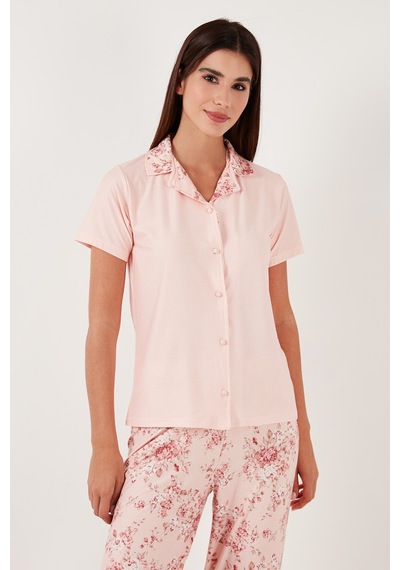Lela Regular Fit Gömlek Yaka Kısa Kollu Bayan Pijama Takımı 65730101 Somon