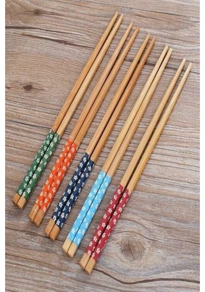 5 Li Set Bambu Çin Çubuğu Chopstick Yıkanabilir 20 Adet Bej