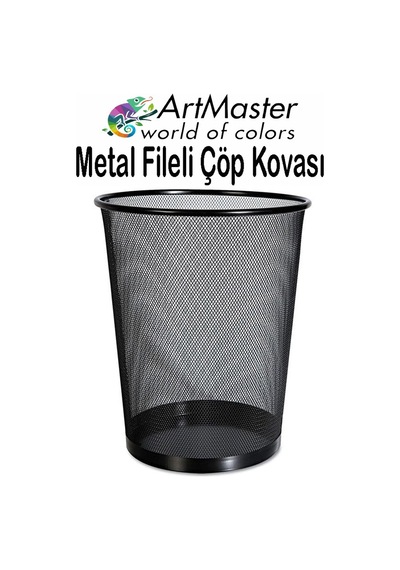 Siyah Çöp Kovası Paslanmaz Çelik Fileli 1 Adet Ofis Büro Okul Çöp Kovası Metal Delikli Kolay Kullanım Siyah