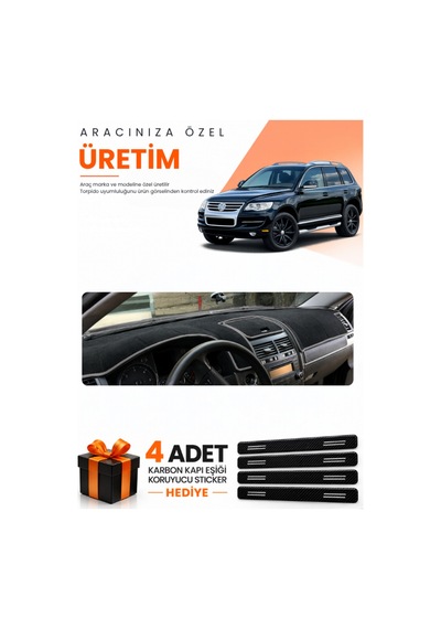 Volkswagen Touareg 2002-2010 Uyumlu Torpido Koruma Örtüsü Oto Kılıfı - Siyah Gri