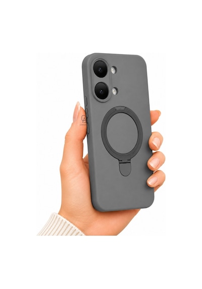 Xiaomi Poco X8 Pro Max Uyumlu Kılıf M-safe Özellikli Yüzük Standlı Telefon Kılıfı Kapak Titanyum Gri
