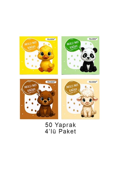 Hayvanlı Mini Akıllı Not Kağıdı 50 Yaprak Yapışkansız Post-it 4'lü - 9011425711588