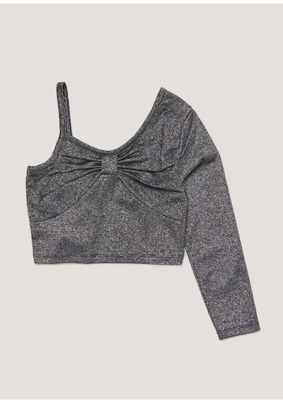 Tek Omuz Askılı Kız Çocuk Simli Crop Siyah