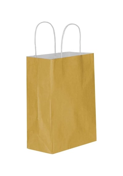 Büküm Saplı Kraft Kağıt Çanta Karton Hediyelik Poşet Torba Altın Sarı 5'li 18 x 24 CM