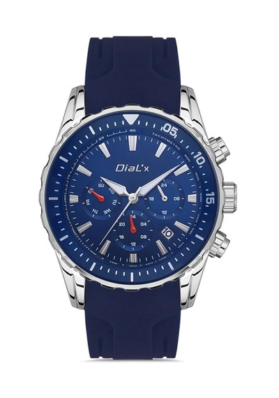 Dial X Dx-789778 Fonksiyonlu&takvimli Silikon Kordon Lacivert Erkek Kol Saati Gümüş