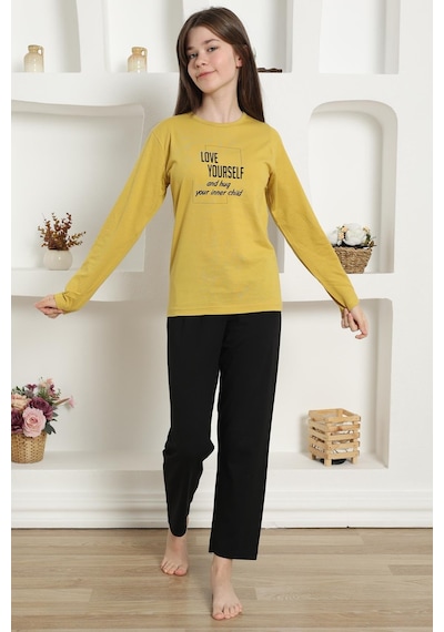 Akbeniz Kız Çocuk Penye Pijama Takım 20420 Sarı