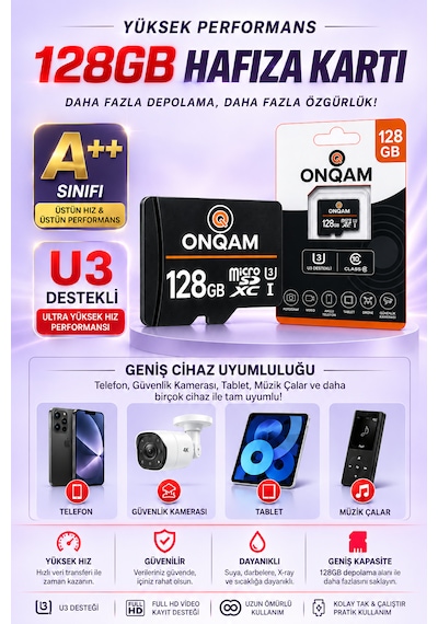 128gb Hafıza Kartı U3 Destekli A++ Class 10 Güvenlik Kameraları Telefon Müzik Çalar Ve Tablete Uygun Hafıza Kartı