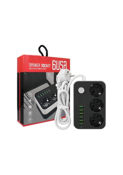 3 Lü Priz 6 Usb Coğaltıcı Akım Korumalı Priz 3.4a
