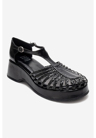 Luvishoes Barry Siyah Örgü Detaylı Kadın Dolgu Topuklu Sandalet Siyah