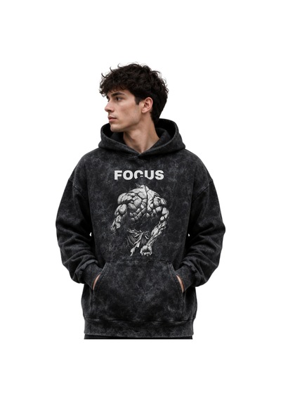 Sevbano Focus Fitness Gym Bodybuilding Baskılı Unisex Oversize Premium Yı Siyah