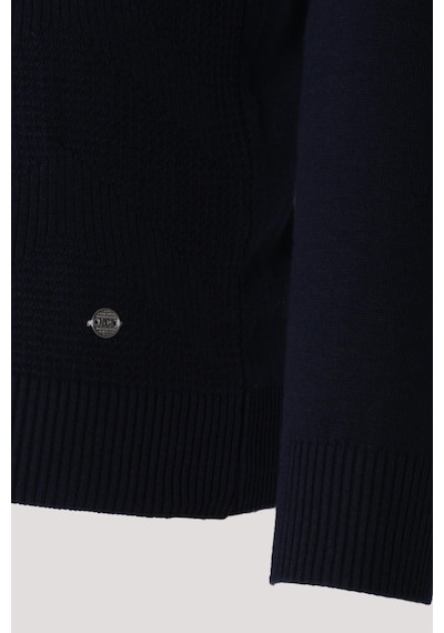 Erkek Polo Yaka Triko Lacivert Slim Fit Yarım Fermuarlı Balık Sırt Desenli Pamuklu Kazak Ncs Jeans 3006-lacivert Lacivert