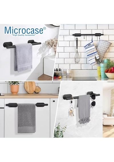 Microcase Kendinden Yapışkanlı Paslanmaz Çelik Havlu Askılığı Al5717 Siyah Diğer
