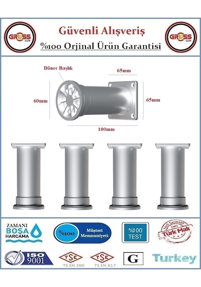 Plastik Ayarlanabilir Mobilya, Dolap Ayağı - 10cm - 4 Adet Gümüş