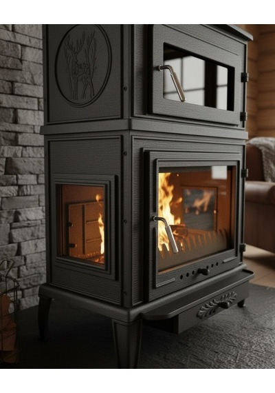 Reyo Stove Salda Üç Camlı Yan Kapak Fırınlı Döküm Şömine Soba
