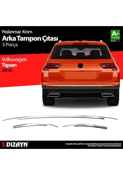 S-Dizayn  Volkswagen Tiguan Krom Arka Tampon Alt Çıtası 3 Prç. 2016 Üzeri