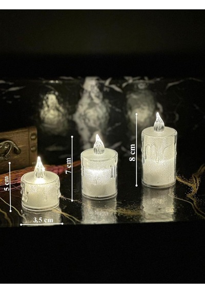 Lapidaria Titreyen Alevli Kristal Erimiş Led Mum 3'lü Hareket Alevli Eriyen Yapay Mum Pilli Led, Sarı, Mum1002