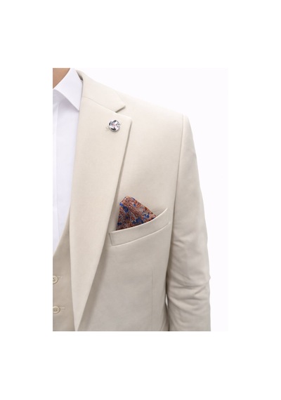 Erkek 3 Parça Slim Fit Takım Elbise Klasik Likralı Kumaş, Tek Düğme, Çift Yırtmaçlı Modern Kesim Ceket Yelek Pantolon Bej