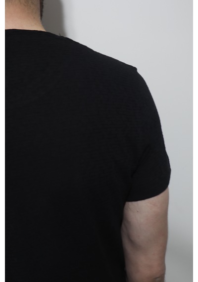 Santa Dmctekstil Erkek Tshirt-1439 Düz Spor Kesim Rahat Kalıp Bisiklet Yaka T-shirt Siyah