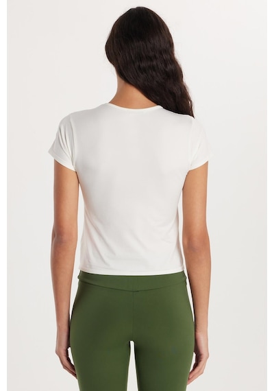 Tudors Kadın Slim Fit Dar Kesim Düz Basic Bisiklet Yaka Ekru Tişört-33681