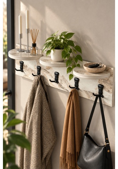 Sulorahome 5'li Duvar Askılığı Beyaz 80 Cm Beyaz Mermer