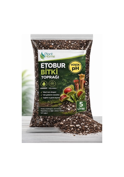 Etobur Bitki Toprağı 5 Litre Düşük Ph Torf Perlit Karışımı Gübre İçermez, Profesyonel Substrat