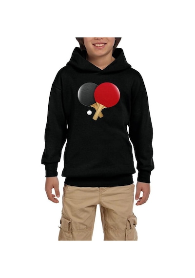 Zepplin Giyim Masa Tenisi Raketleri Siyah Çocuk Kapşonlu Sweatshirt