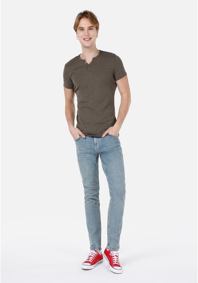 Colin's Colins Slim Fit Placket Neck Düz Erkek Yeşil Kısa Kol Tişört Cl1040245 Q1.v1 Kml Haki