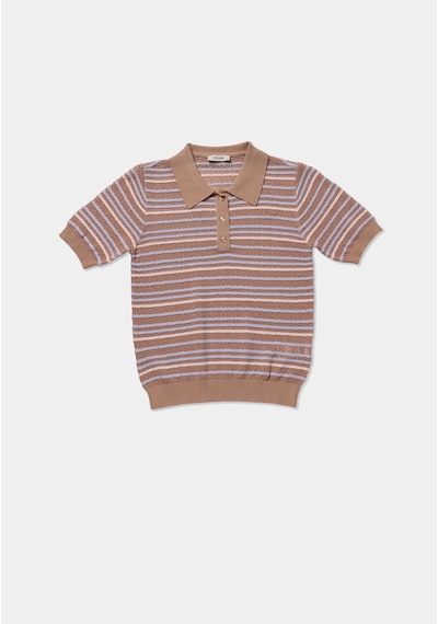Colin's Colins Slim Fit Polo Yaka Çizgili Kadın Bej Kısa Kol Kazak Cl1078477 Q1.v2 Beı