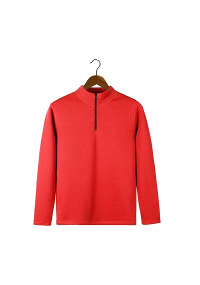 Terapi Men Erkek Açık Kırmızı Yarım Fermuarlı Basic Düz Sweatshirt Açık Kırmızı