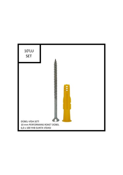 Dübel-vida Seti, Performans Roket Dübel 10 Mm, 6,0x100 Yhb Sunta Vidası, 10 Adet