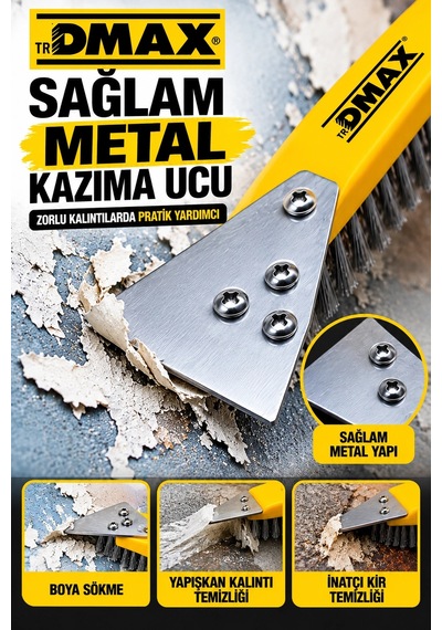 Dmax Metal Kazıma Spatulası Tel Fırçalı Boya Sökücü Pas Temizleme Fırçası Yapışkan Kalıntısı Ve İnat