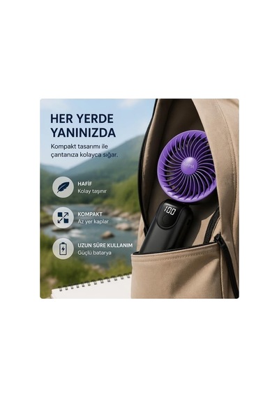 Robeve Aufn19 5 Kademeli Güçlü El Fanı Mini Fan Şarjlı Taşınabilir Mini Vantilatör, Dijital Ekranlı, Sessiz Çalışma, Uzun Pil Ömrü, Masaüstü & El Tipi Kullanım Siyah
