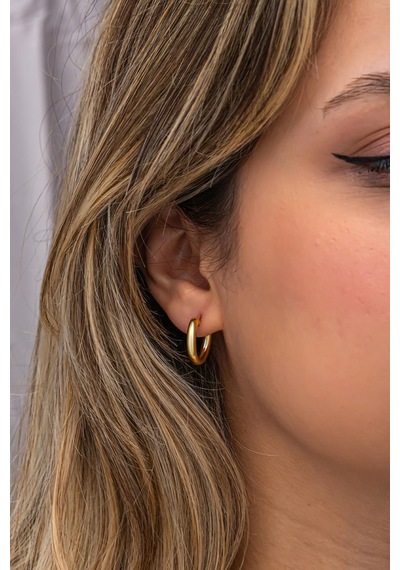 925 Ayar Gümüş Gold Kaplama 18 Mm Sade Halka Küpe Altın