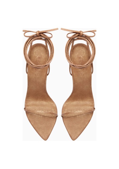 Femme La Soleil Vegan Süet, 120mm Bilekten Bağlı Ince Topuklu Sandalet Kahverengi