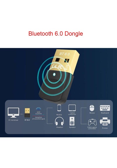 Usb Bluetooth 6.0 Dongle Bluetooth Alıcı Adaptör 20m Mesafeli Engelsiz
