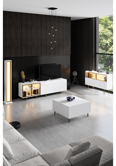 Vienna Gold Demir Ayaklı Rgb Led Işık Sistemli Beyaz Tv Ünitesi Tv Sehpası Antrasit - Altın Vienna Gold Demir Ayaklı Rgb Led Işık Sistemli Beyaz Tv Ünitesi Tv Sehpası Antrasit - Altın