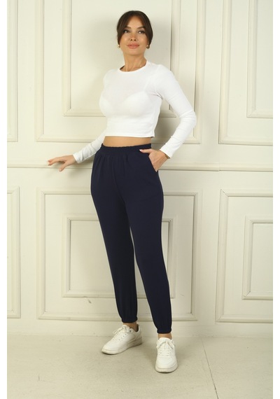 By Saygı Kadın Beli Ve Paçası Lastikli Cepli Oysho Pantolon Lacivert