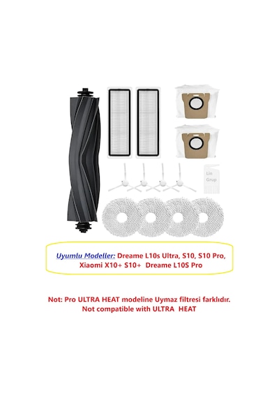 Dreame Uyumlu Uyumlue L10s Ultra, S10, S10 Pro, X10+ Robot Vacuum Cleaner Yedek Filtre Fırça Paspas Uyumlu