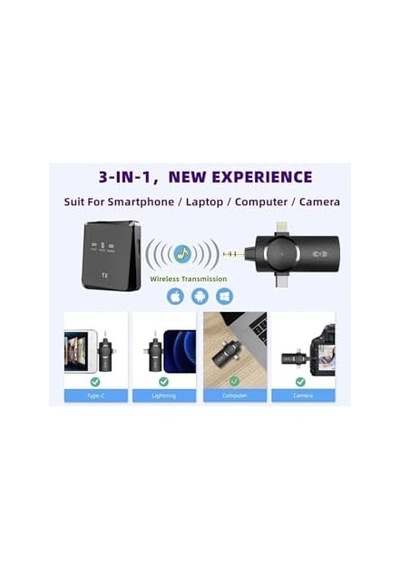 Type-c İphone İle Uyumlu Çiftli Kablosuz Yaka Mikrofonu 3in1 Kamera Pc Android İos Uyumlu