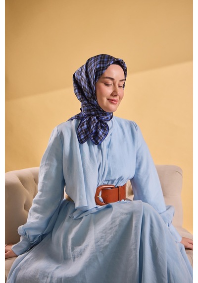 Silk Home Twill İpek Eşarp Ekose Morcivert Çok Renkli