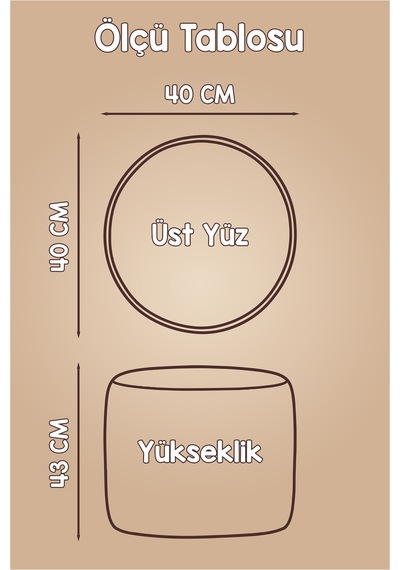Yıkanabilir Puf Tabure Kılıfı Tak-Çıkar-Değiştir-Yenile Orta Sehpa Kılıfı 40x43 Mila Gri